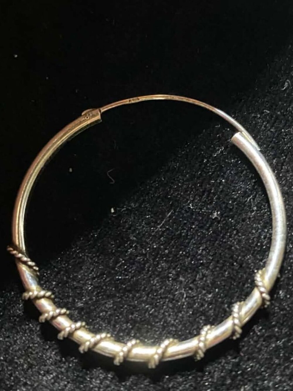 .925 Sterling Silver Large Hoops with Rope Design - Picture 3 of 6